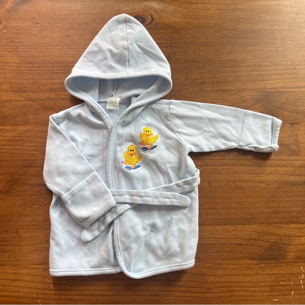 Baby Blue Hooded Robe with Duck Embroidery